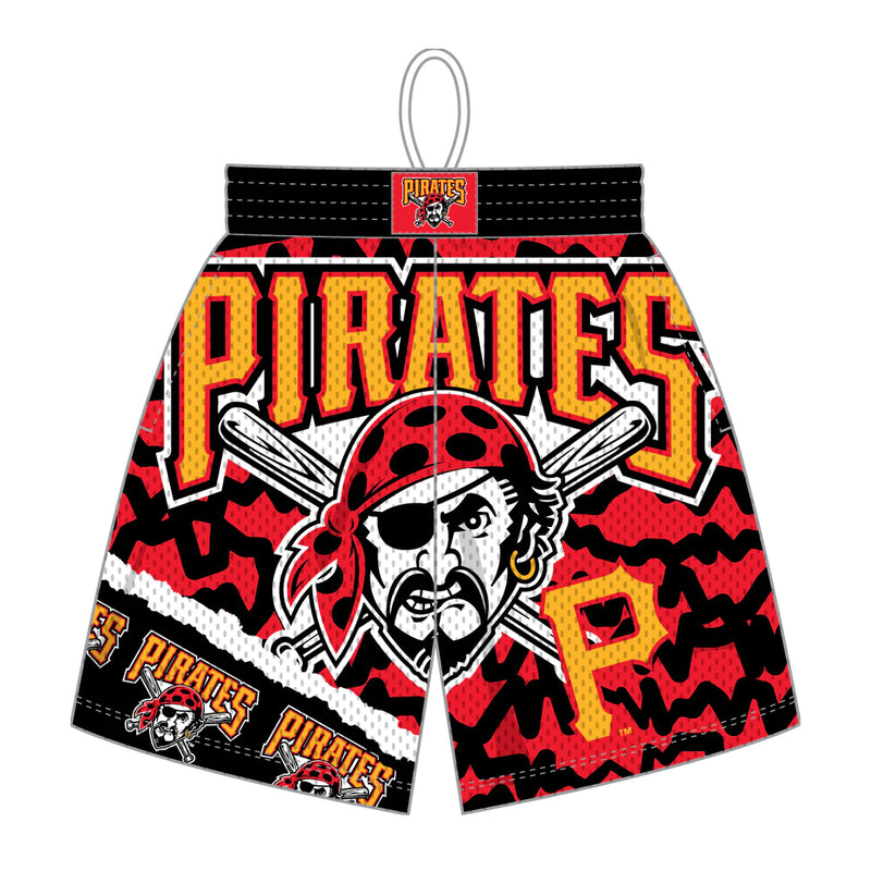 Mitchell & Ness Mens MLB Pittsburgh Pirates Jumbotron 2.0 Sublimated Shorts PSHR1220-PPIYYPPPBKRD Black/Red