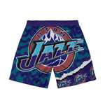 Mitchell & Ness Mens NBA Utah Jazz Jumbotron 2.0 Sublimated Shorts PSHR1220-UJAYYPPPTLPR Teal/Purple