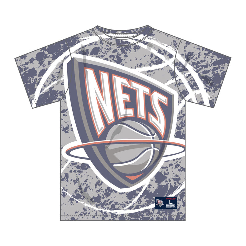 Mitchell & Ness Mens NBA New Jersey Nets Jumbotron Crew Neck T-Shirt SSTEAJ19069-NJNGREY Grey