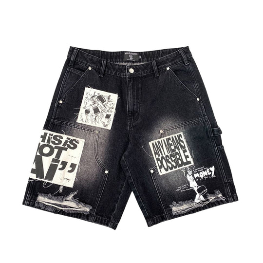 Mixed Emotion Mens AI Denim Shorts Black