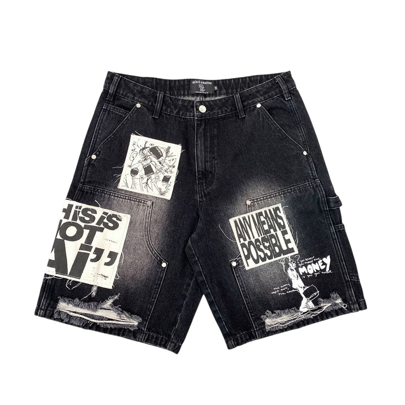 Mixed Emotion Mens AI Denim Shorts Black