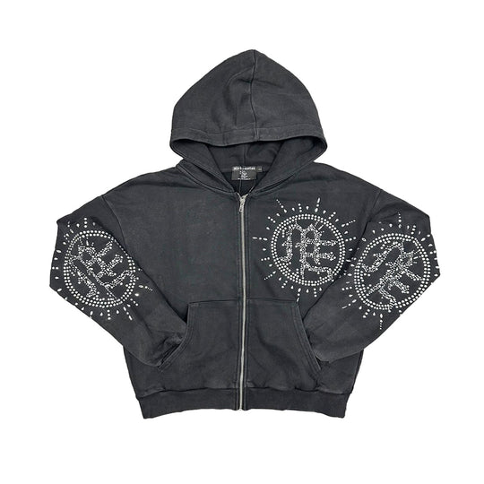 Mixed Emotion Mens Eclipse Zip Up Hoodie Grey Acid Wash