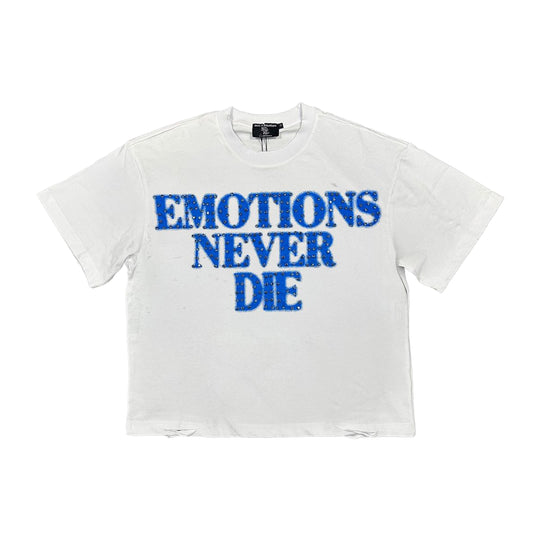 Mixed Emotion Mens End Rhinestone Crew Neck T-Shirt Blue
