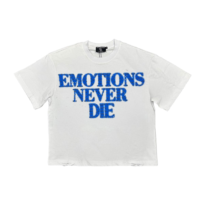 Mixed Emotion Mens End Rhinestone Crew Neck T-Shirt Blue
