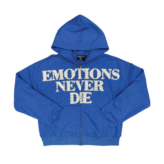Mixed Emotion Mens End Rhinestone Zip Up Hoodie Blue