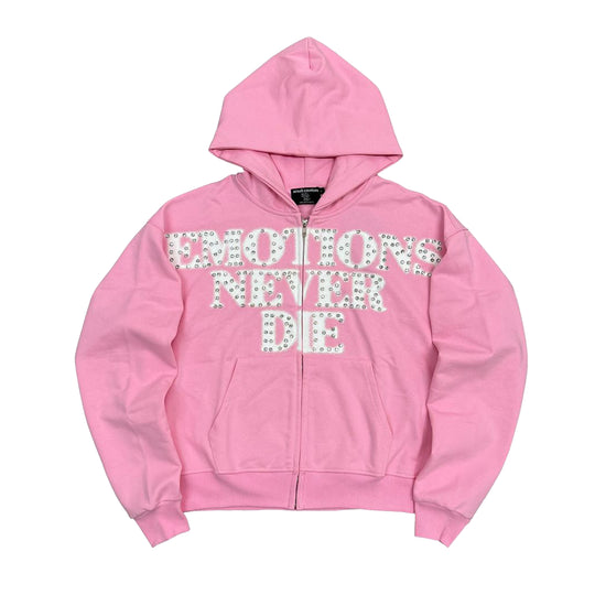 Mixed Emotion Mens End Rhinestone Zip Up Hoodie Pink