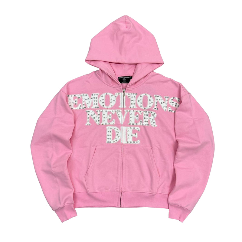 Mixed Emotion Mens End Rhinestone Zip Up Hoodie Pink