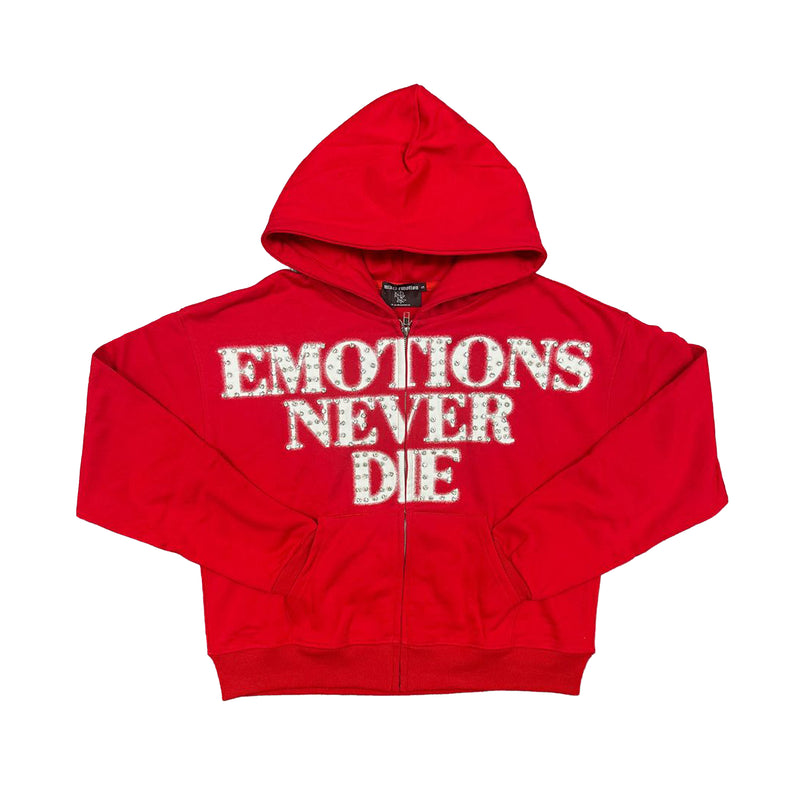 Mixed Emotion Mens End Rhinestone Zip Up Hoodie Red