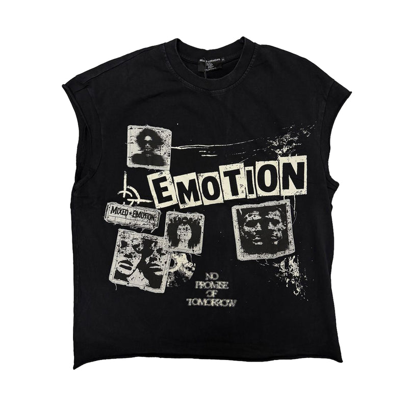 Mixed Emotion Mens Newspaper Sleeveless Shirt Black