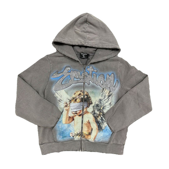 Mixed Emotion Mens Rhinestone Zip Up Hoodie Grey