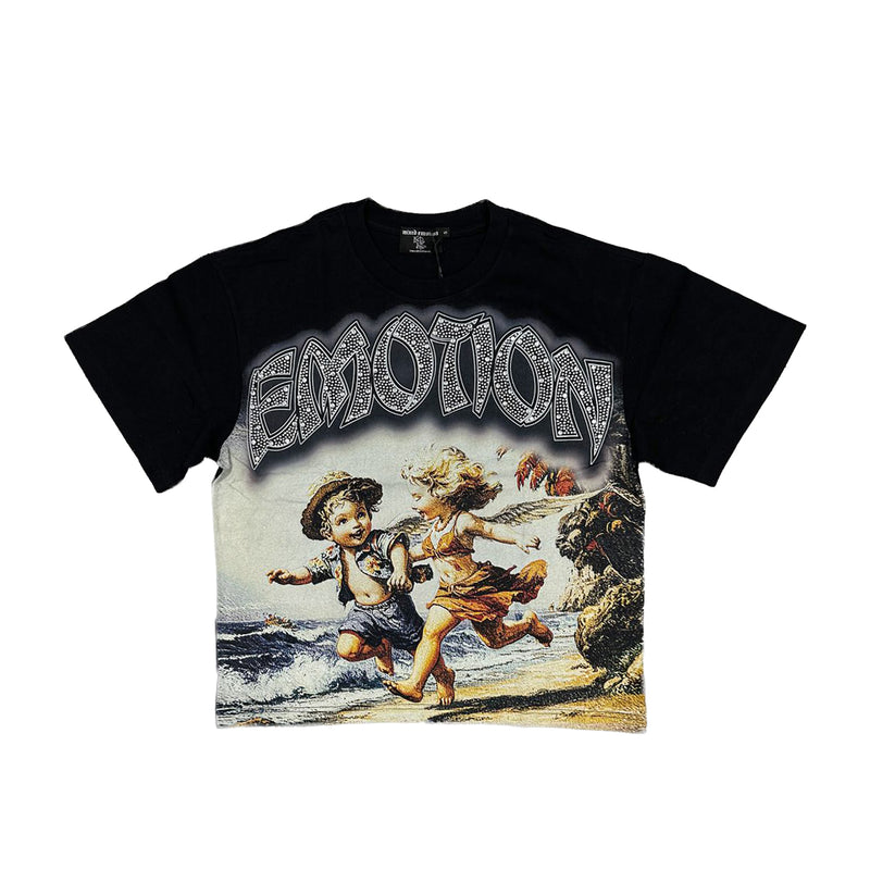 Mixed Emotion Mens Seaside Cropped Crew Neck T-Shirt Black