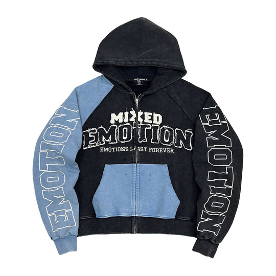 Mixed Emotion Mens Split Decision Zip Up Hoodie Blue
