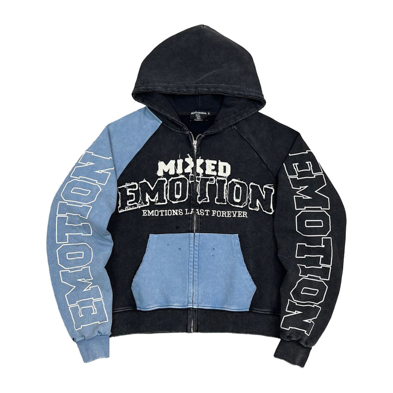 Mixed Emotion Mens Split Decision Zip Up Hoodie Blue