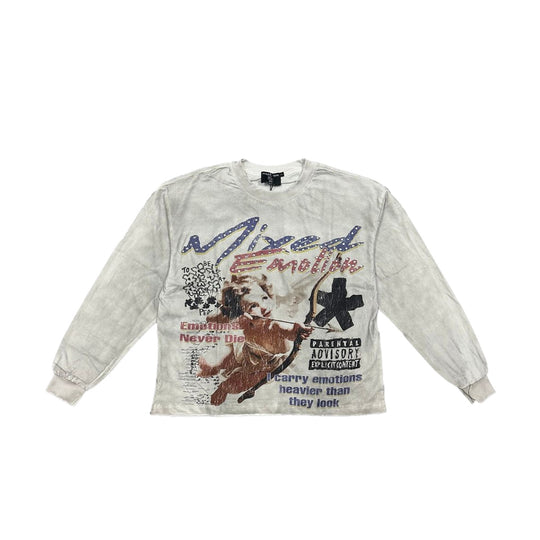Mixed Emotion Mens Triplets Long Sleeve Crew Neck T-Shirt White