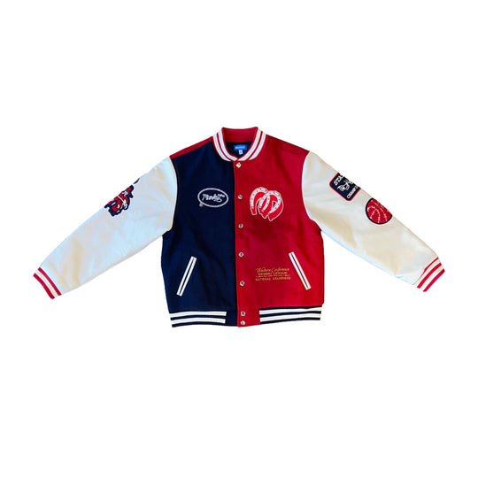 Market Studios Mens Old West Varsity Jacket MKT25FW-JK0281-NVSA Navy/Salsa