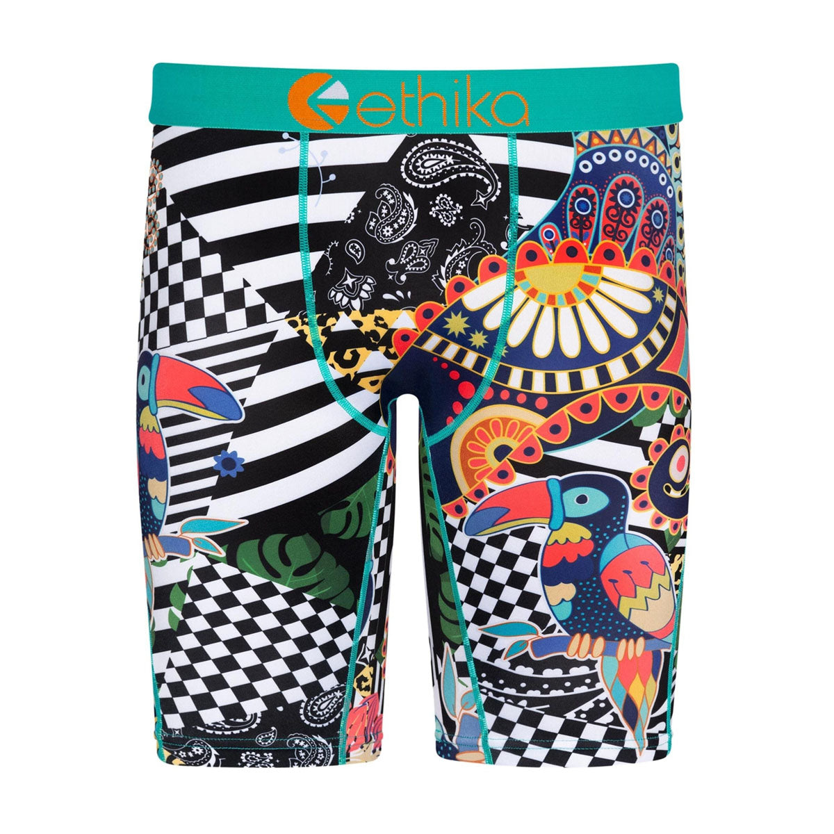 Ethika Mens Birds Of Paradise Staple Boxers MLUS2169-TQB Turquoise/Black