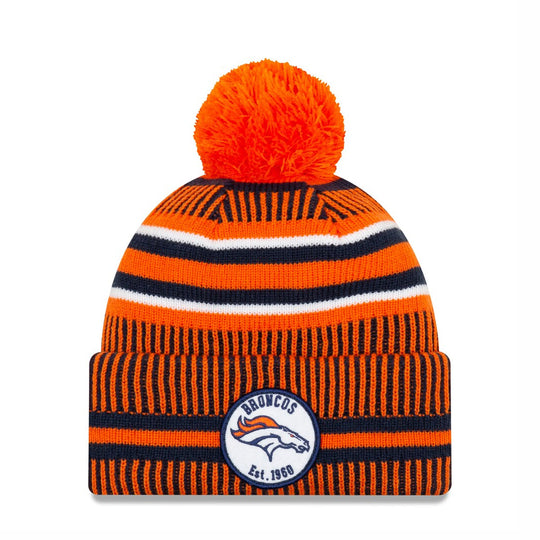 New Era Mens NFL Denver Broncos Super Bowl XXXIII Logo Striped Pom Beanie 11218246 Orange/Black