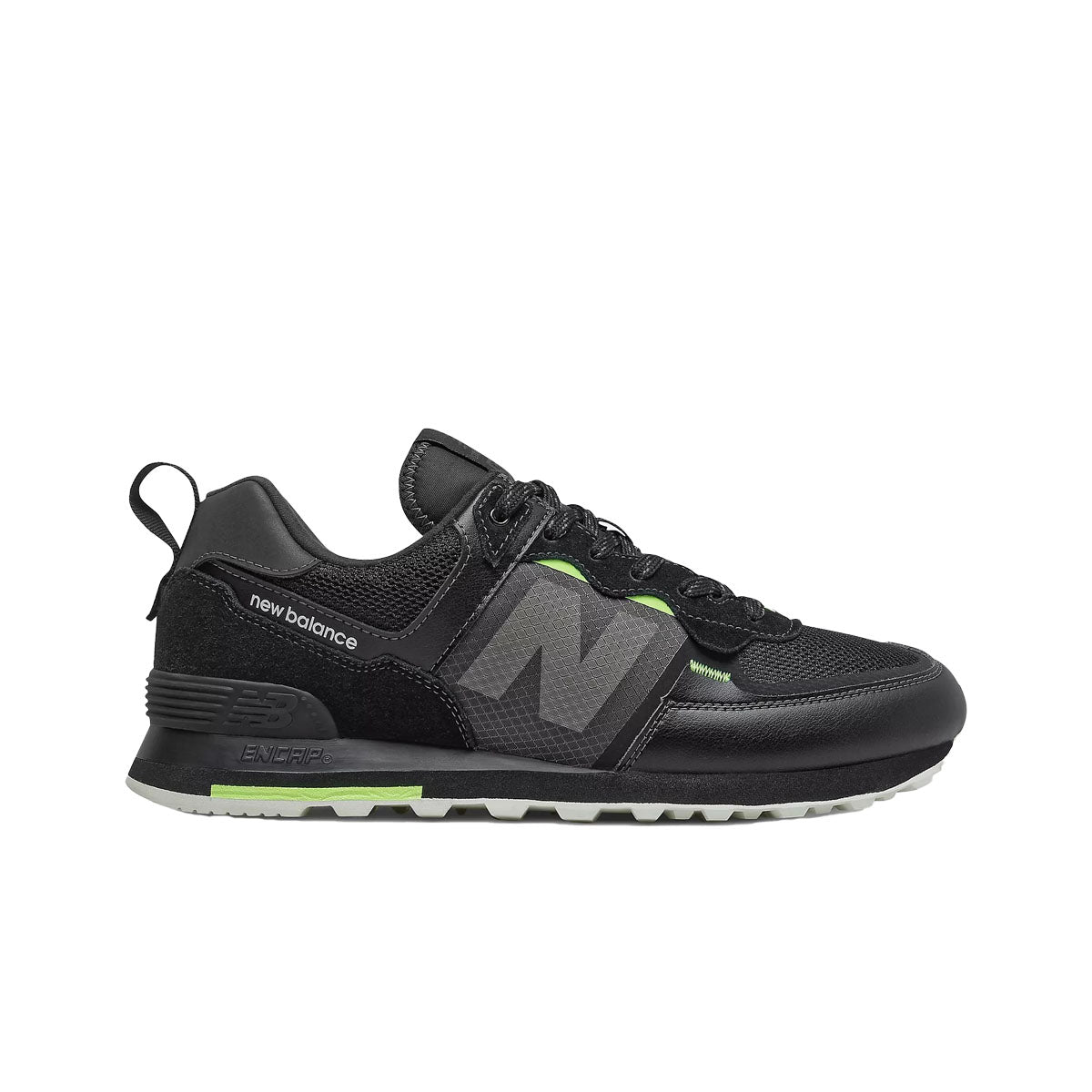 New Balance Mens 574 Casual Sneakers ML574IDC Black/Bleached Lime Glo