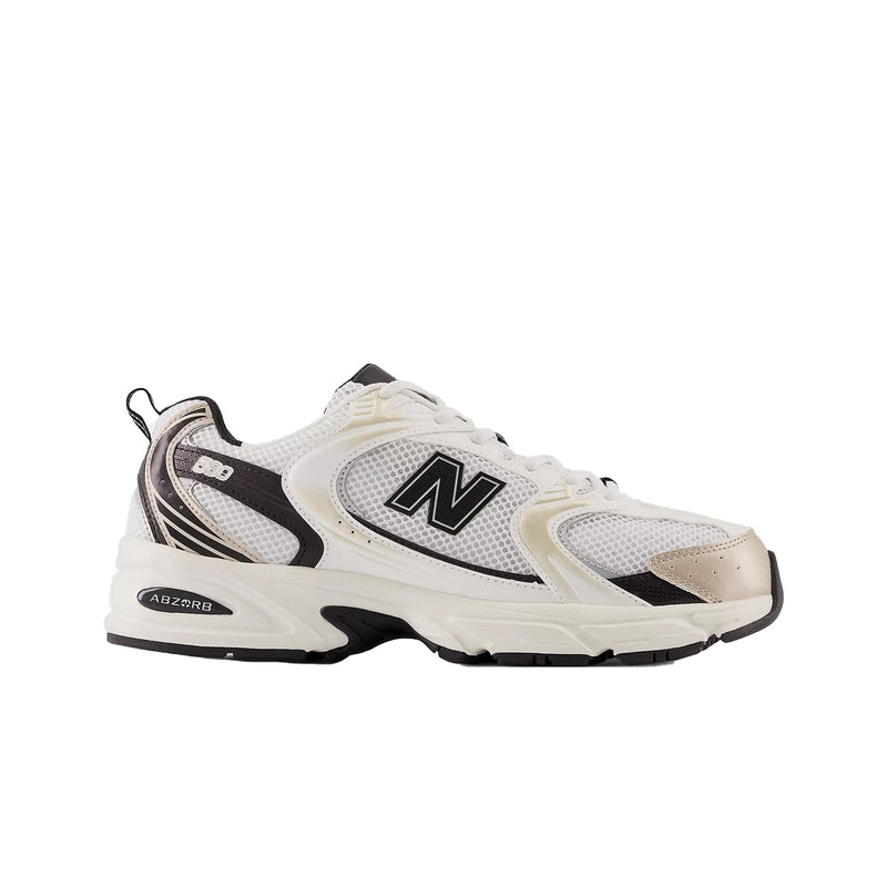 New Balance Mens 530 Running Sneakers MR530TC White/Light Gold Metallic/Black