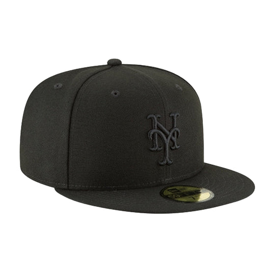 New Era Mens MLB New York Mets Blackout Basic 59Fifty Fitted Hat 11591131 Black, Grey Undervisor