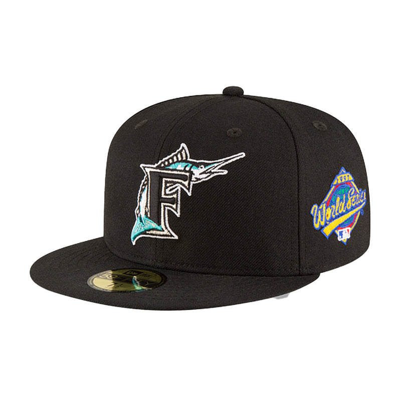 New Era Mens MLB Florida Marlins Side Patch World Series 1997 59Fifty Fitted Hat 60188226 Black, Grey Undervisor