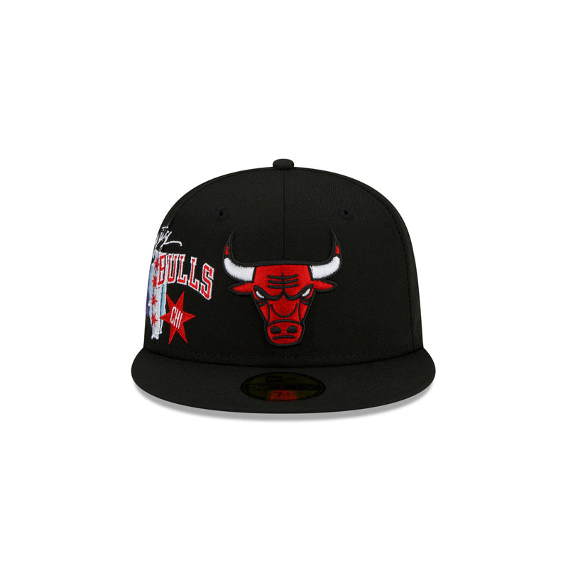 New Era Mens NBA Chicago Bulls City Cluster 59Fifty Fitted Hat 60224616 Black