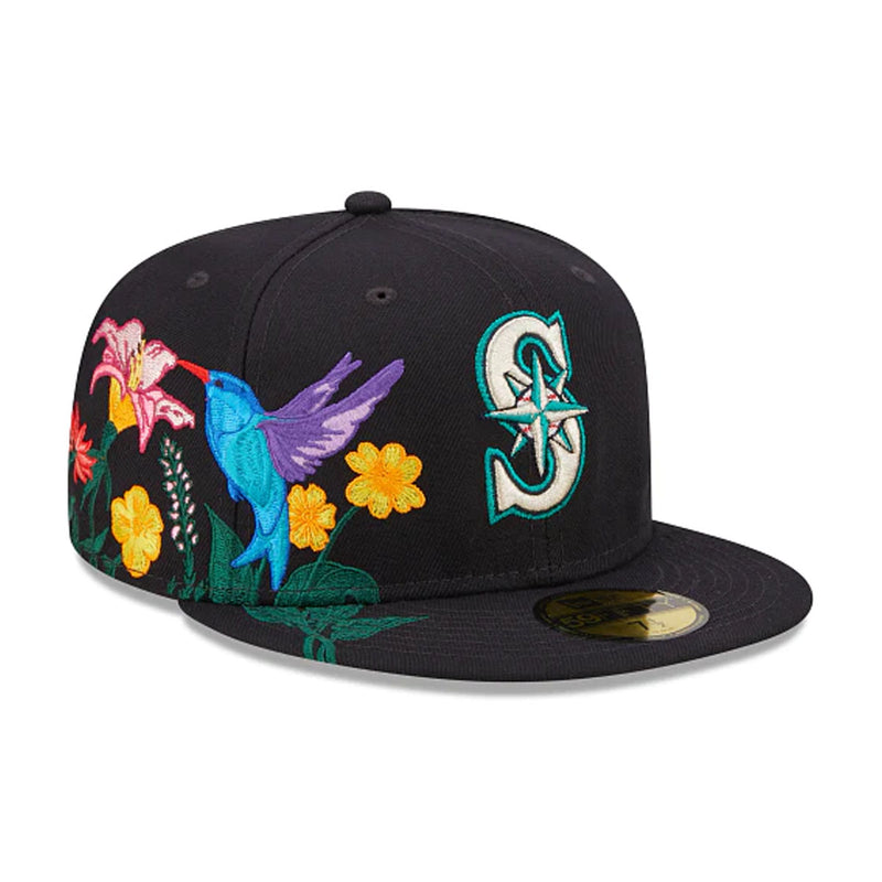 New Era Mens MLB Seattle Mariners Blooming 59Fifty Fitted Hat 60243427 Navy, Grey Undervisor