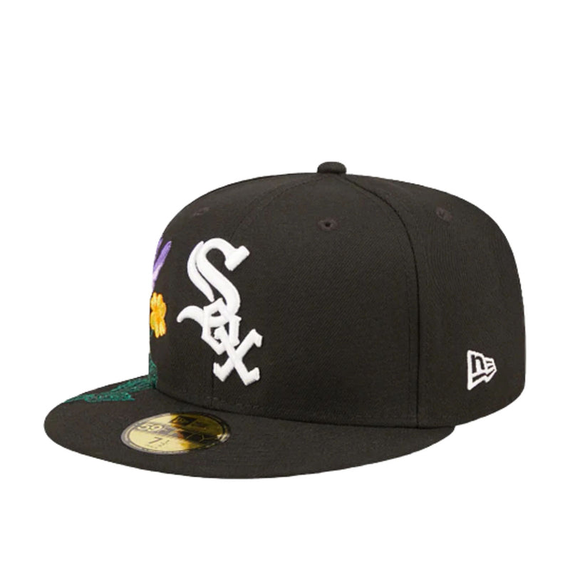 New Era Mens MLB Chicago White Sox Blooming 59Fifty Fitted Hat 60243437 Black, Grey Undervisor