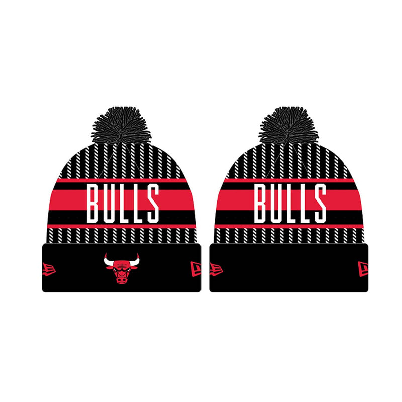 New Era Mens NBA Chicago Bulls Knit Striped Pom Beanie 60267161 Black/Red