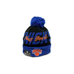 New Era Mens NBA New York Knicks Knit Confident Pom Beanie 60268803 Black/Blue