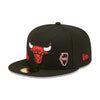 New Era Mens NBA Chicago Bulls Identity D3 59Fifty Fitted Hat 60273189 Black, Red Undervisor