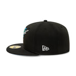 New Era Mens MLB Florida Marlins Side Patch Bloom 59Fifty Fitted Hat 60288161 Black, Light Blue Undervisor