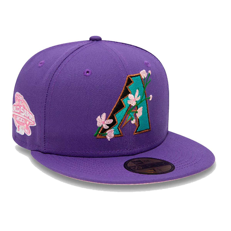 New Era Mens MLB Arizona Diamondbacks Side Patch Bloom 59Fifty Fitted Hat 60288165 Purple, Pink Undervisor