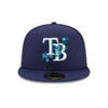New Era Mens MLB Tampa Bay Rays Side Patch Bloom 59Fifty Fitted Hat 60288184 Navy, Sky Blue Undervisor