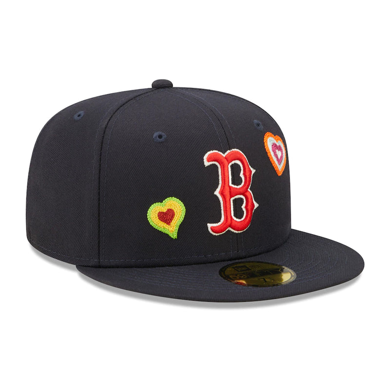 New Era Mens MLB Boston Red Sox Chainstitch Heart 59Fifty Fitted Hat 60288221 Navy, Pink Undervisor