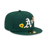 New Era Mens MLB Oakland Athletics Chainstitch Heart 59Fifty Fitted Hat 60288228 Green, Pink Undervisor