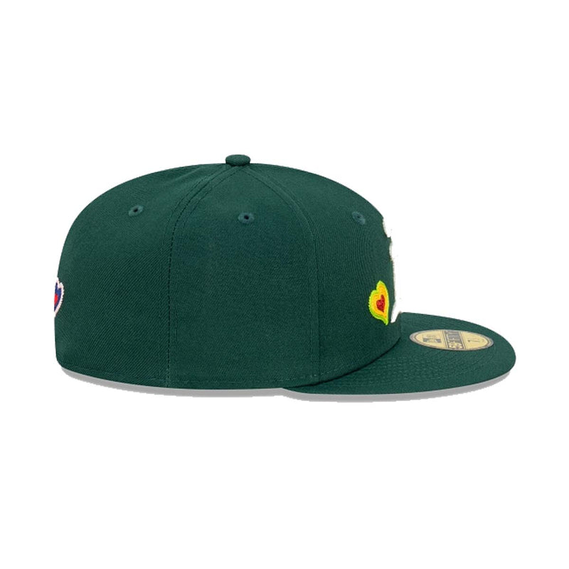 New Era Mens MLB Oakland Athletics Chainstitch Heart 59Fifty Fitted Hat 60288228 Green, Pink Undervisor