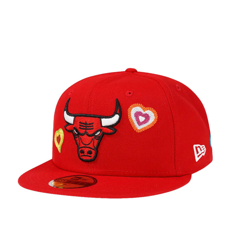 New Era Mens NBA Chicago Bulls Chainstitch Heart 59Fifty Fitted Hat 60288236 Red, Pink Undervisor
