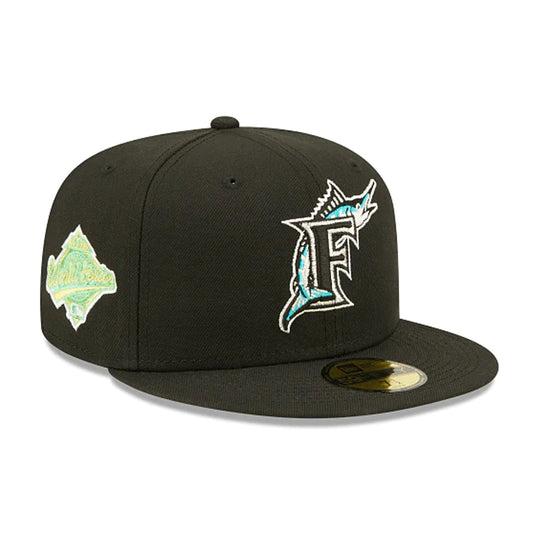 New Era Mens MLB Florida Marlins Citrus Pop 59Fifty Fitted Hat 60288264 Black, Yellow Undervisor