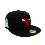 New Era Mens NBA Chicago Bulls Citrus Pop 59Fifty Fitted Hat 60288275 Black, Green Undervisor