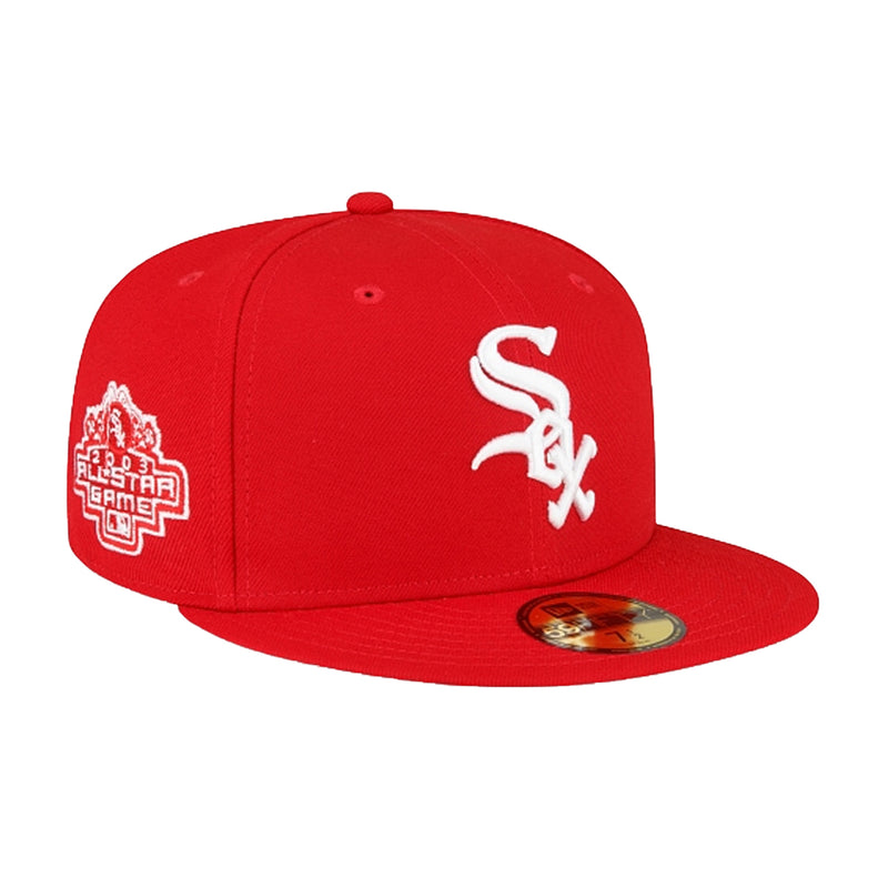 New Era Mens MLB Chicago White Sox Side Patch All-Star Game 2003 59Fifty Fitted Hat 60291318 Scarlet, Grey Undervisor