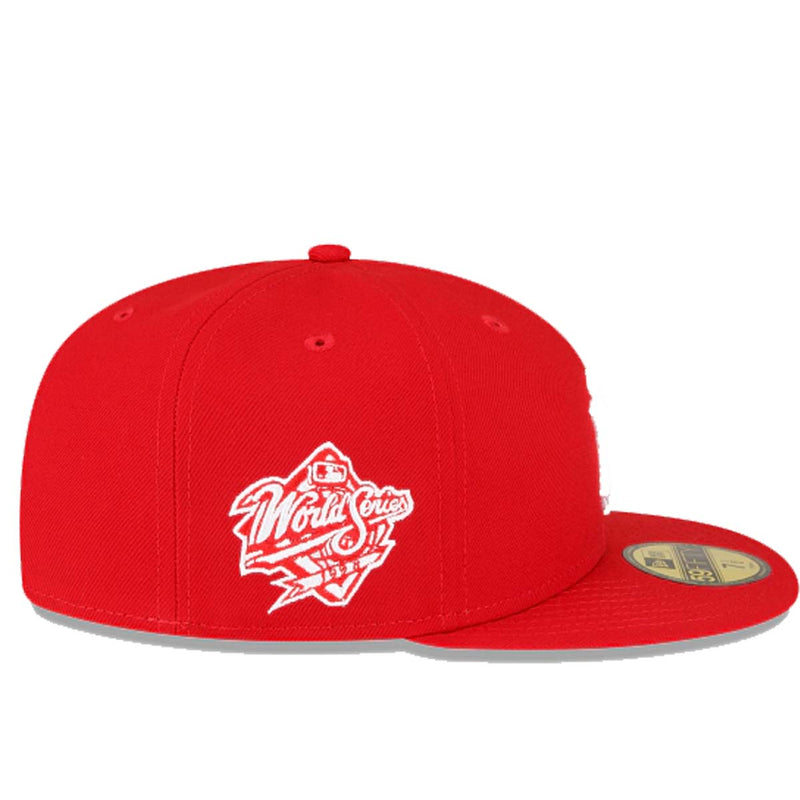 New Era Mens MLB New York Yankees Side Patch World Series 1998 59Fifty Fitted Hat 60291330 Scarlet, Grey Undervisor