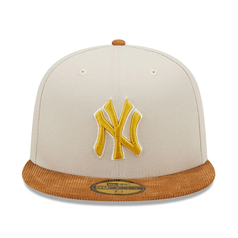 New Era Mens MLB New York Yankees Cordvisor 59Fifty Fitted Hat 60296379 Cream/Brown, Dark Green Undervisor