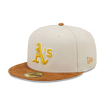 New Era Mens MLB Oakland Athletics Cordvisor 59Fifty Fitted Hat 60296387 Cream/Brown, Dark Green Undervisor