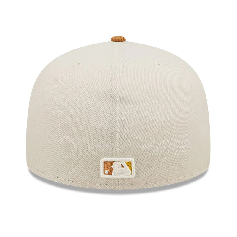 New Era Mens MLB Oakland Athletics Cordvisor 59Fifty Fitted Hat 60296387 Cream/Brown, Dark Green Undervisor