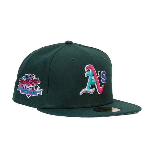 New Era Mens MLB Oakland Athletics Polar Lights 59Fifty Fitted Hat 60296486 Dark Green, Lavender Undervisor