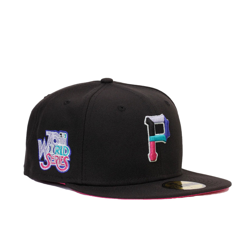New Era Mens MLB Pittsburgh Pirates Polar Lights 59Fifty Fitted Hat 60296498 Black, Pink Undervisor