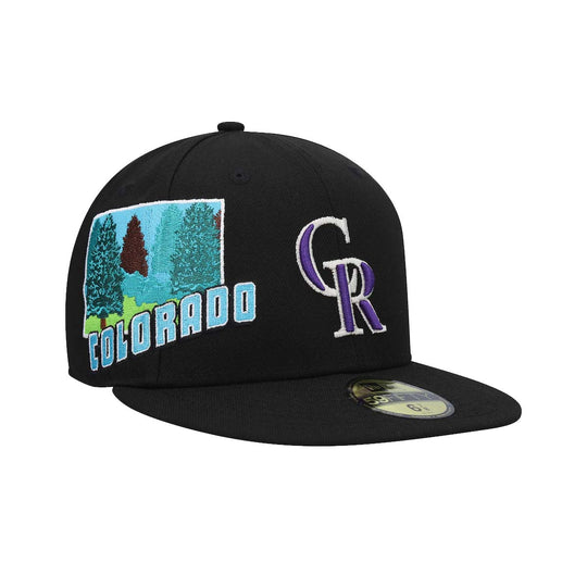 New Era Mens MLB Colorado Rockies Stateview 59Fifty Fitted Hat 60296532 Black, Grey Undervisor