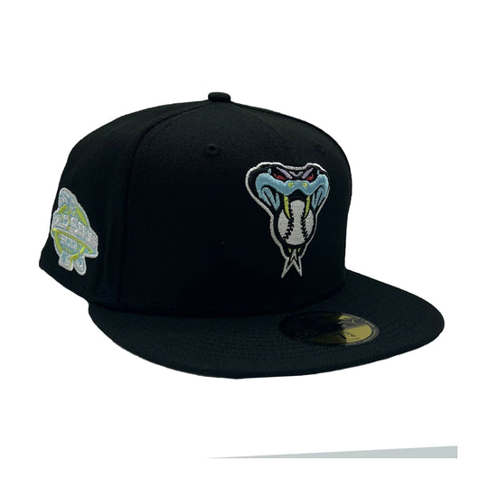 New Era Mens MLB Arizona Diamondbacks Color Pack Multi World Series 2001 Side Patch 59Fifty Fitted Hat 60303635 Black, Grey Undervisor
