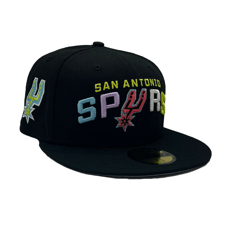 New Era Mens NBA San Antonio Spurs Color Pack Multi Side Patch 59Fifty Fitted Hat 60303674 Black, Grey Undervisor